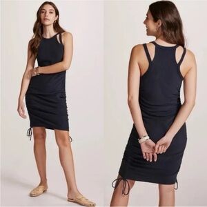 DAILY PRACTICE BY ANTHROPOLOGIE SLEEVELESS RUCHED MINI DRESS - In Navy Blue